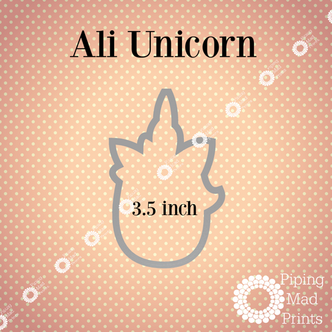 Ali Unicorn 3D Printed Cookie Cutter - 3.5 inch - Piping Mad Prints - Green Bros Collective