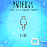 Ballgown 3D Printed Cake Pick Cookie Cutter - 2.5 inch