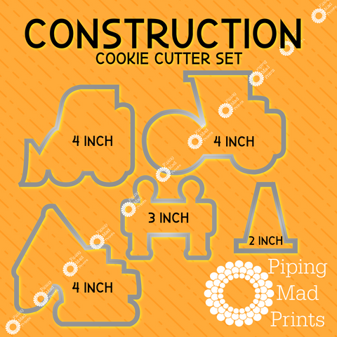 Construction 3D Printed Cookie Cutter Set of 5 - 4 inch