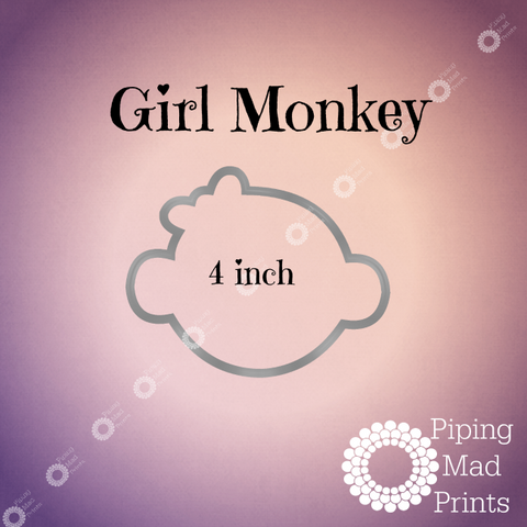 Girl Monkey 3D Printed Cookie Cutter - 4 inch - Piping Mad Prints - Green Bros Collective