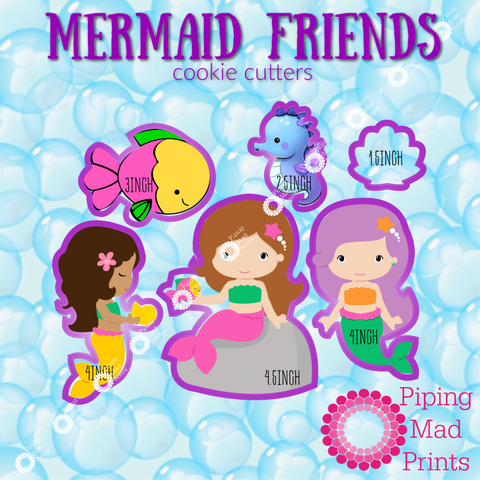 Mermaid Friends 3D Printed Cookie Cutter Set of 6