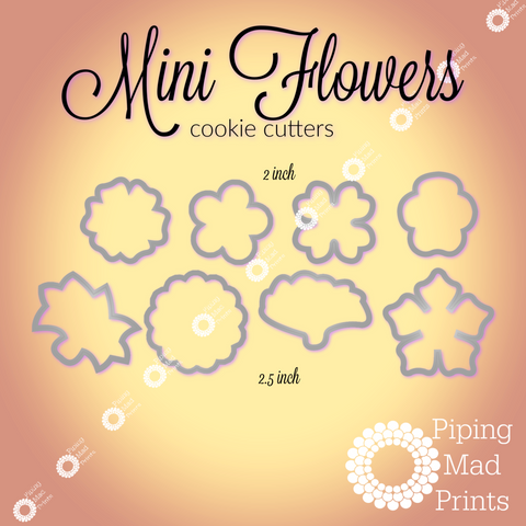 Mini Flowers 3D Printed Cookie Cutter Set of 8 - 2 and 2.5 inch