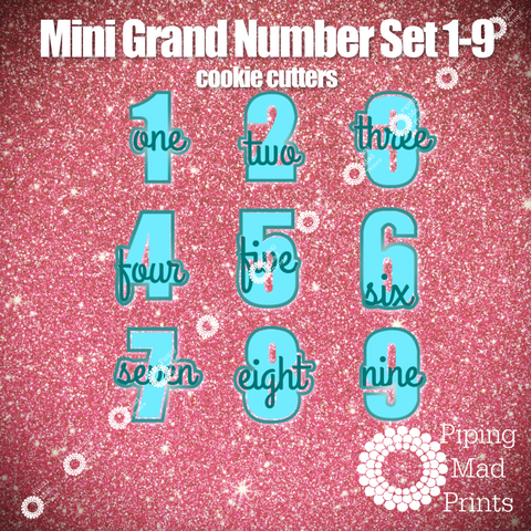 Mini Grand Number 3D Printed Cookie Cutter Set of 9 - 2 inch