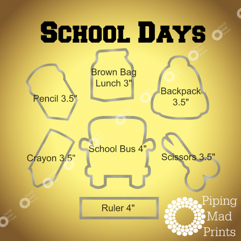 School Days 3D Printed Cookie Cutter Set of 7