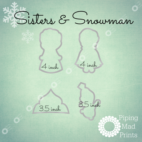 Frozen Sisters 3D Printed Cookie Cutter Set of 4